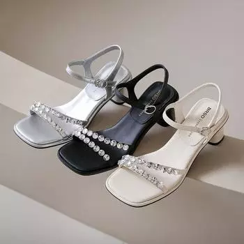 Блестящие хрустальные тапочки женские роскошные босоножки на среднем каблуке со стразами женские летние туфли в стиле бохо серебристые на необычном каблуке со шнуровкой размер 33-40 33 бежевый