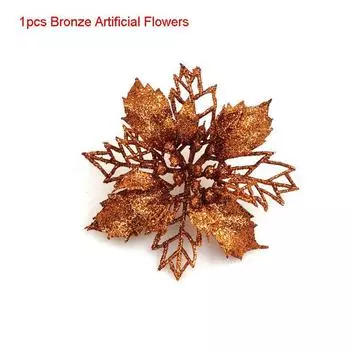 Блестящие искусственные рождественские цветы для дерева, дома, на Новый год, для украшения свадебной вечеринки Bronze 1PCS