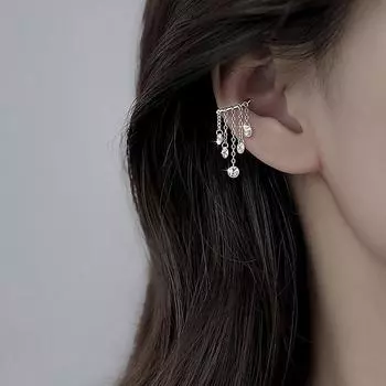 Блестящие кисточки для ушей для женщин, серьги без пирсинга, серебряные серьги-манжеты, модные украшения, вечерние женские аксессуары, роскошное женское кольцо, ювелирные изделия золотой