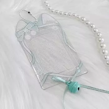 Блестящие кошачьи ушки с колокольчиком и лентой, чехол для коллекционных карточек, корейский брелок, держатель для коллекционных карточек, корейские разные товары y2k y3k kpop mint зелёный