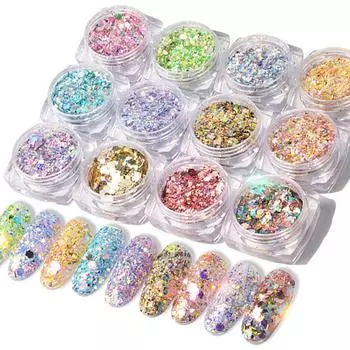 Блестящие красочные блестки для ногтей с блестками для ногтей, пудра, гель-лак, маникюр, декорасьон 01