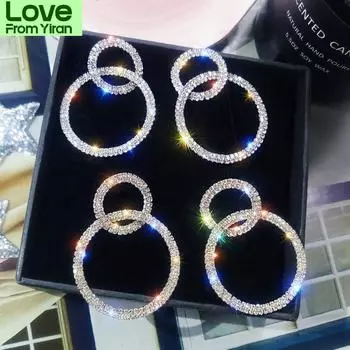 Блестящие круглые серьги-подвески для женщин, золотые, массивные, полые, роскошные серьги со стразами, свадебные, невесты, большие, бохо-украшения