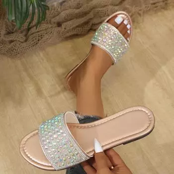 Блестящие летние тапочки женские новые плоские пляжные тапочки женские уличные туфли роскошные дизайнерские сандалии больших размеров женские шлепанцы 36