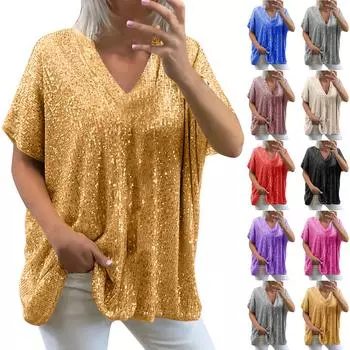 Блестящие майки для женщин без рукавов блестящие рубашки для вечеринок футболка с пайетками L чёрный