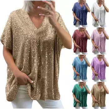 Блестящие майки для женщин без рукавов блестящие рубашки для вечеринок футболка с пайетками L бронзовый