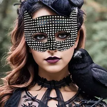 Блестящие маски с кошачьими ушками, аксессуары для костюмов на Хэллоуин, сексуальные блестящие маски для кошек на половину лица чёрный
