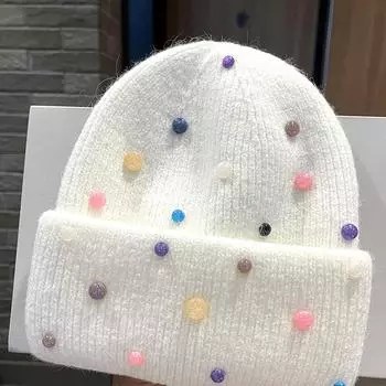 Блестящие модные шапки-бини, теплые кашемировые шерстяные шапки из меха кролика-ангола, зимние вязаные женские шапки с тремя сгибами для катания на лыжах и активного отдыха M56-58cm