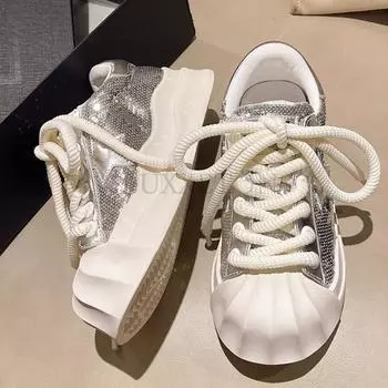 Блестящие неглубокие толстые подошвы с подошвой из бисквитного теста Повседневные и удобные универсальные легкие и ретро повседневные туфли для сноуборда 35