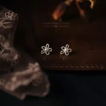 Блестящие нежные цветочные серьги-гвоздики из стерлингового серебра S925 с бриллиантами для женщин, серьги-бусины из ракушек особого дизайна 925