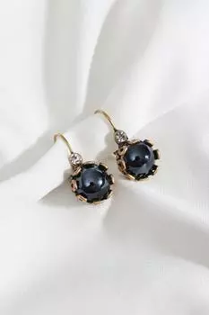 Блестящие оригинальные серьги с круглыми черными камнями