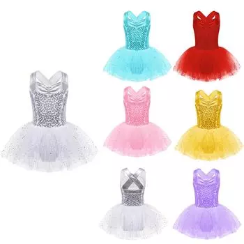 Блестящие пайетки для девочек, балетное платье, гимнастическое платье для фигурного катания, танцевальные костюмы для выступлений, лирическая танцевальная одежда 5-6 Years фиолетовый