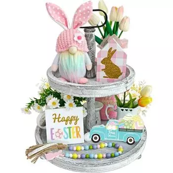 Блестящие пасхальные деревянные знаки, пасхальный гном, многоярусный поднос, декоративный грузовик с яйцами, пасхальный кролик, гном, плюшевый весенний деревенский фермерский весенний пасхальный декор