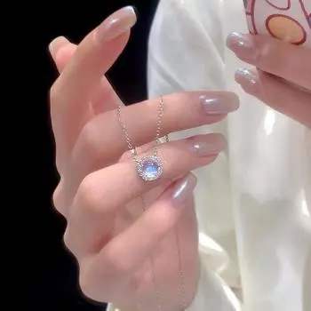 Блестящие подвески ожерелья для женщин эстетическое круглое голубое циркониевое ожерелье ключичная цепочка легкие роскошные ювелирные изделия