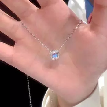Блестящие подвески ожерелья для женщин эстетическое круглое голубое циркониевое ожерелье ключичная цепочка легкие роскошные ювелирные изделия 1pc