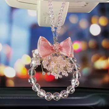 Блестящие подвесные украшения для зеркала заднего вида автомобиля с жемчужным бантом, креативные украшения для автомобиля, подарки, жемчужные украшения для автомобиля, аксессуары для интерьера розовый