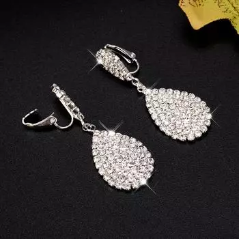 Блестящие роскошные серьги-клипсы с австрийскими кристаллами без пирсинга, серьги-клипсы для женщин, ювелирные изделия для свадебной вечеринки, выпускного вечера