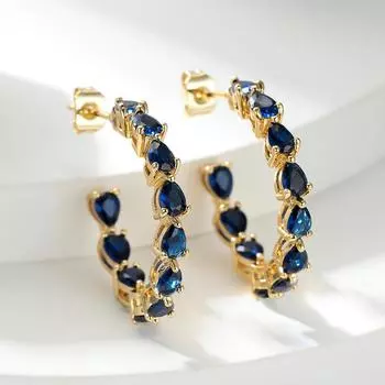 Блестящие роскошные серьги-кольца с инкрустацией, круглые серьги с синим камнем для женщин, ювелирные изделия для помолвки, подарки золотой/синий