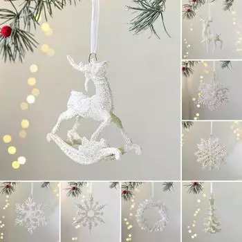 Блестящие рождественские украшения, лось, снежинка, елочные подвесные украшения, зимняя тематика, праздничный декор, подвеска для деревьев, стен, дверей B