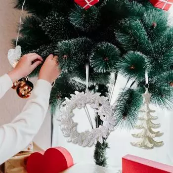 Блестящие рождественские украшения, подвесные украшения в виде оленя и снежинки на елку, праздничный декор на зимнюю тематику, подвеска B