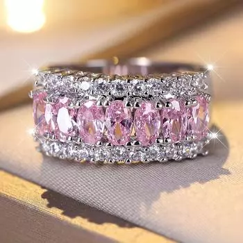 Блестящие розовые хрустальные кольца с цирконом, обручальные кольца для женщин, модные ювелирные изделия для свадебной вечеринки, подарок 6 чёрный