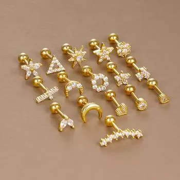 Блестящие серьги-гвоздики из циркония в форме спирали для женщин и девочек, серьги-гвоздики для хряща ушной раковины, украшения для пирсинга тела A10