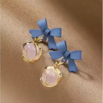 Блестящие серьги-гвоздики с опаловыми бантиками, серебряные игольчатые серьги S925, легкие, роскошные, простые, высококачественные, маленькие, свежие, темпераментные серьги