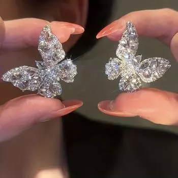 Блестящие серьги-гвоздики в форме бабочки, гипоаллергенные, роскошные, стильные, медные украшения, изысканные подарки для женщин