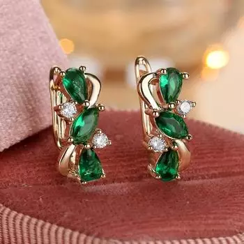 Блестящие серьги-капли огранки «маркиз» из красного, зеленого и синего циркония для женщин, роскошные повседневные универсальные ювелирные изделия золотого цвета синий/золотой