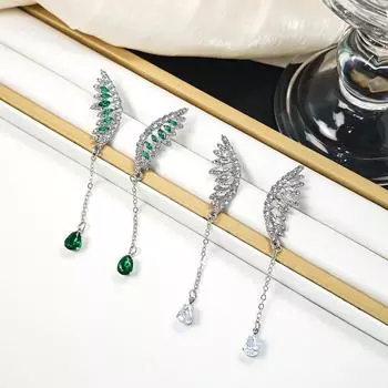 Блестящие серьги-крылья с кисточками, идеально подходят для вечеринок и гламурных случаев зелёный