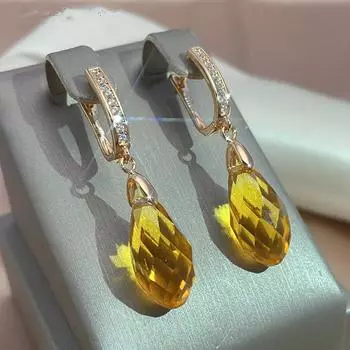 Блестящие серьги-подвески золотого цвета, желтые капли воды, циркониевые висячие серьги, свадебные модные украшения жёлтый