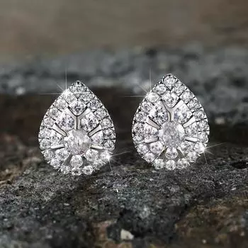 Блестящие серьги-пусеты в виде капли воды из белого циркона для женщин, серебристого цвета, свадебные украшения для невесты, подарок белый