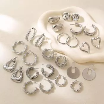 Блестящие серебряные серьги-кольца — модные, универсальные, в стиле знаменитостей HE01492