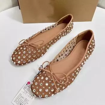 Блестящие сетчатые женские балетки, сверкающие стразы, дизайнерские балетки с бантом, женские повседневные туфли с круглым носком, неглубокие туфли Мэри Джейн 36