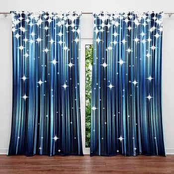 Блестящие шторы с градиентным синим принтом для домашнего декора - оконные карманы с карнизом для спальни, кухни, гостиной 52.5cmX116cm X 2pcs