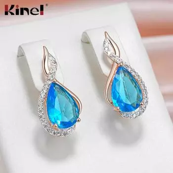 Блестящие синие серьги-капли из циркония для женщин, серебряные серьги-подвески для невесты