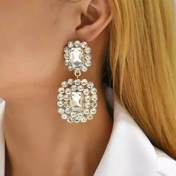 Блестящие стеклянные винтажные роскошные качественные большие висячие серьги для женщин, модная люстра, очаровательные ювелирные изделия для выпускного вечера, подарок