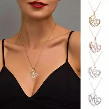 Блестящие стразы, инкрустация, кулон в форме сердца, элегантная ювелирная цепочка на ключицу с надписью «Мама» золотистый