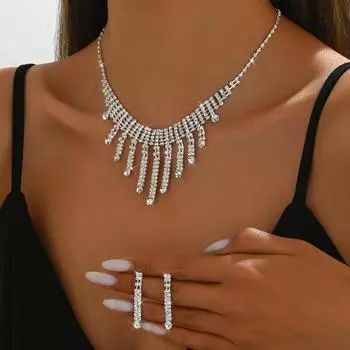 Блестящие стразы кисточка ожерелье серьги комплект свадебные аксессуары