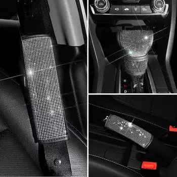 Блестящие Стразы Кристалл Автомобильный Ремень Безопасности Плечевой Накладка Чехол Ручного Тормоза Чехол Переключателя Передач Авто Аксессуары Блестящие Интерьер Для Женщин