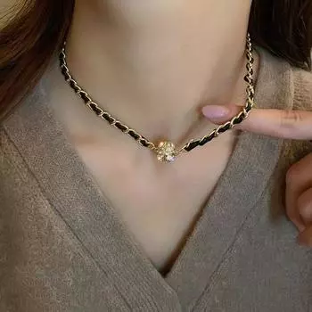 Блестящие стразы, магнитный шар, кулон-колье, ожерелье из искусственной кожи, плетеный шнур, короткое ожерелье, ювелирное изделие, подарок чёрный