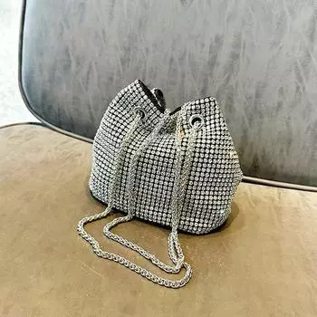 Блестящие стразы, нишевые ведра, полные бриллиантов, дизайн с цепочкой-шнурком, модный рюкзак, одноместный номер класса люкс серебряный