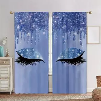 Блестящие светло-голубые блестящие ресничные глаза оконные шторы жалюзи для гостиной детской спальни ванной кухни двери домашнего декора2 шт. W65X60H(cm)X2Pcs&Hook