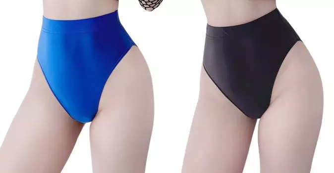 Блестящие трусики, комплект из 2 шорт с высокой талией, косплей, красивые трусики-трусы, костюм, синий [Cedar Eight] женский (Черный, Л)