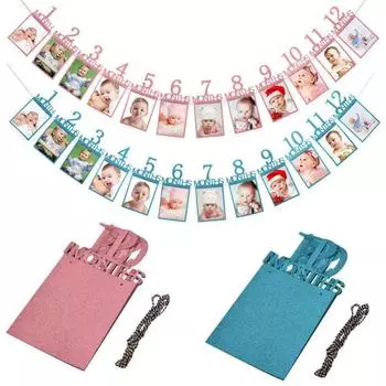 Блестящие украшения на день рождения для ребенка 1-12 месяцев, баннер для фото ребенка, реквизит для показа фотографий «сделай сам» синий