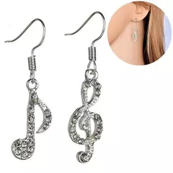 Блестящие высокие музыкальные ноты, инкрустированные стразами, очаровательные женские асимметричные серьги-крючки серебряный