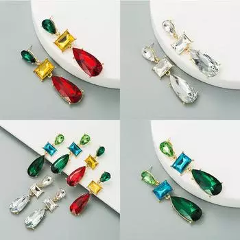 Блестящие женские серьги со стеклянной дрелью в форме капли, модные цветные гвоздики со стразами 6.5*1.5cm белый