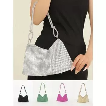 Блестящие женские сумки со стразами, вечерняя сумка в форме полумесяца под мышками, подходящая для свадеб, вечеринок и встреч чёрный