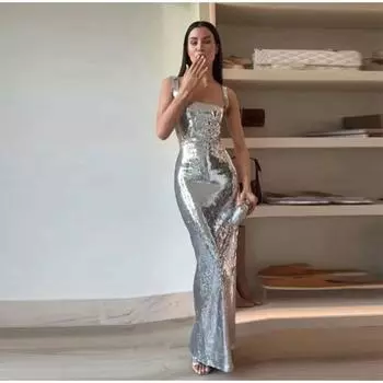 Блестящие женские вечерние платья с открытой спиной и без рукавов на бретельках, весна-лето, тонкий вечерний халат с бедрами L белый