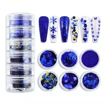 Блестящие зимние синие снежинки создают потрясающие изысканные поделки для дизайна ногтей с блестками синий