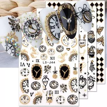 Блестящие золотые наклейки для ногтей, часы обратного отсчета, безделушки с шампанским, женские аксессуары для ногтей, принадлежности для ногтей LS-J43